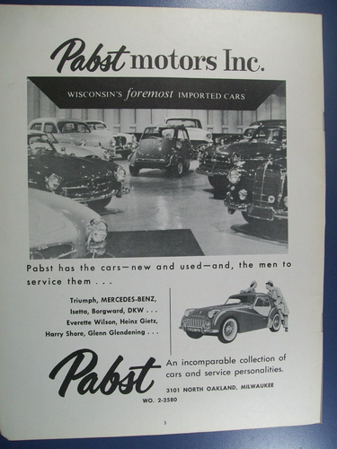 1958 BMW Isetta Triumph TR-3 Mercedes program car ad-Pabst Motors Milwaukee WI
