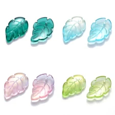 100x Leaf Transparent Painted Glass Pendants Crafts Jewelry Making 23.5x15x3.5mm