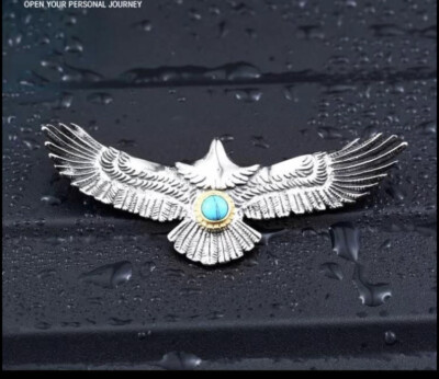 Stainless Steel Eagle Tuequoise Tone Pendant With Bead 60cm Necklace 