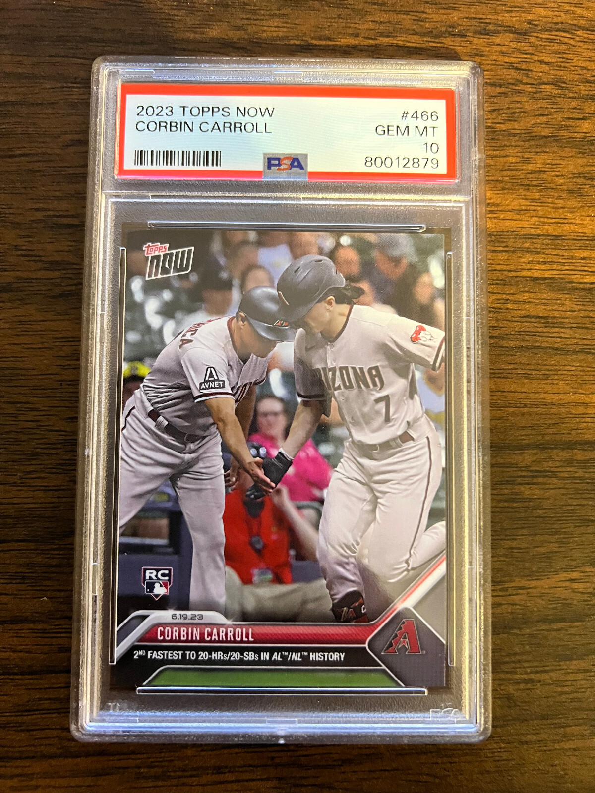 2023 TOPPS NOW #466 CORBIN CARROLL RC 2ND FASTEST HISTORY 20HR/20SB SP PSA 10