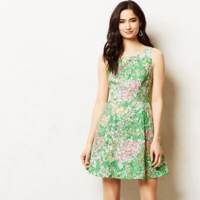 Anthropologie Maeve Verbena Dress Easter Pink Green 8p Petite