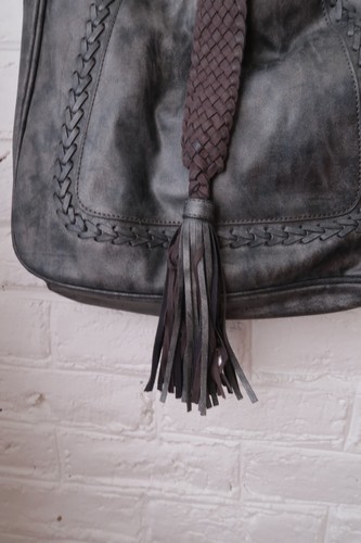 Steven By Steve Madden Hobo Bag Fringe Vegan Leather Boho Western Gray - Picture 8 of 14