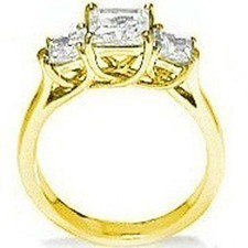 2 carat total 3 Stone Princess cut Diamond Engagement Ring 14k Yellow Gold