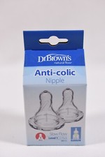 Dr Brown's Level 1 Narrow Baby Bottle Nipple for 0m BPA Free 2-Pack New/Sealed