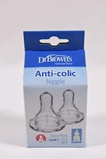 Dr Brown's Level 1 Narrow Baby Bottle Nipple for 0m+ BPA Free 2-Pack New/Sealed