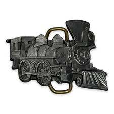 Locomotive Belt Buckle Train Railroad Steam Engine Gray Metallic 3 Inch Vintage