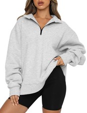 Women's Oversized Half Zip Fleece Sweatshirts-Cozy Pullover, Drop Shoulder fo...