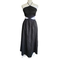 Cotton Halter Cutout Black Midi Dress Small Smocked Boho Summer Beach Resortwear