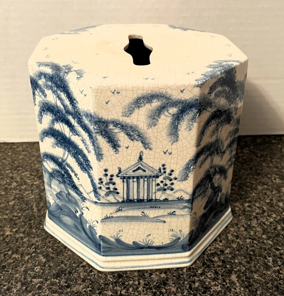 RARO Italiano Delft Estilo Azul Cerámica Porcelana BAÑO PAÑUELO Caja CUBIERTA Soporte Foto 4 de 4