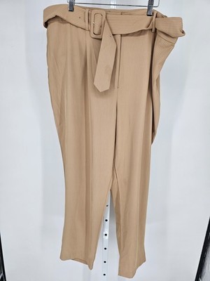 Fashion Nova Womens Sz 1X Straight Leg Dress Pants Belted Beige Pinstripe  NEW | eBay