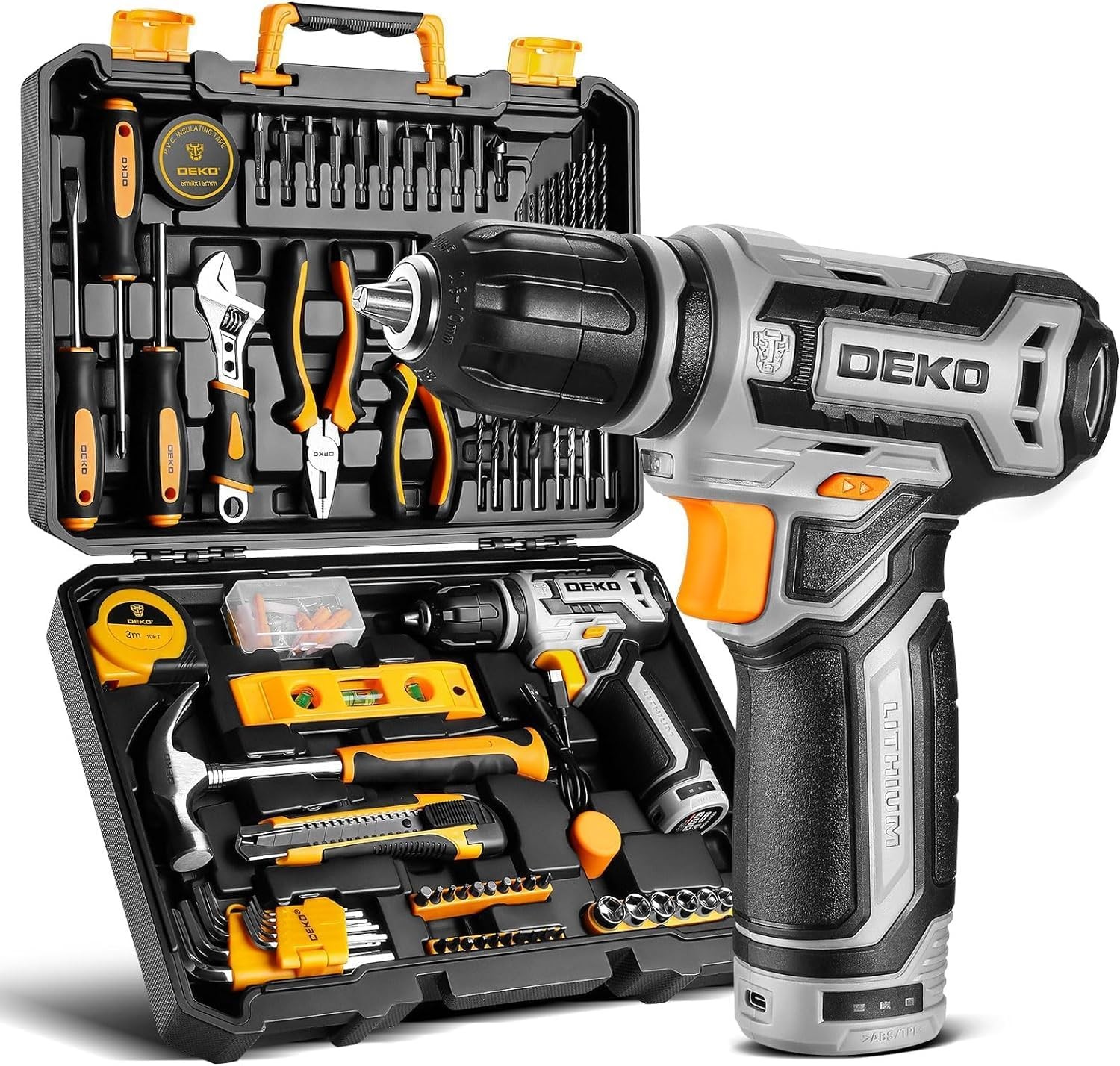 Cassetta Attrezzi Completa con Trapano Avvitatore Batteria 12V 133 Pezzi