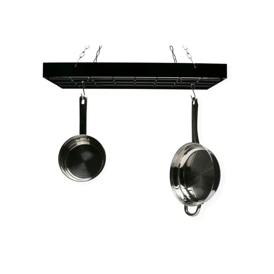 Fox Run Pot Rack Rectangular Black Iron 12-Hooks Chrome Chains Kitchen Storage - Image 4 of 4