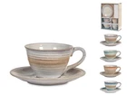 Pack of 4 Tea Cups in Stoneware/Gres Java with Assorted Saucers H&H