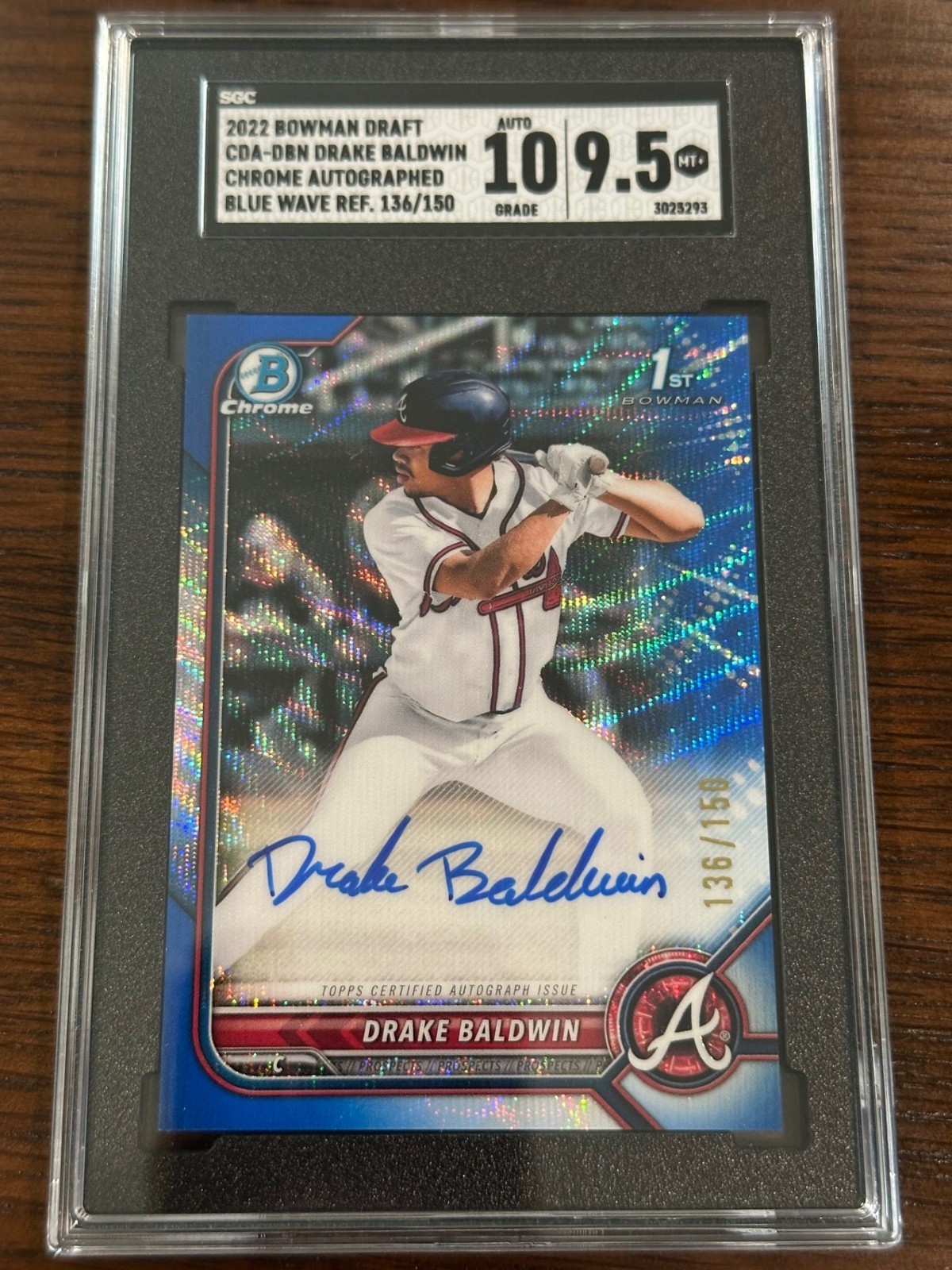 DRAKE BALDWIN 2022 BOWMAN CHROME 1ST BLUE WAVE REFRACTOR AUTO /150 - SGC 9.5 10