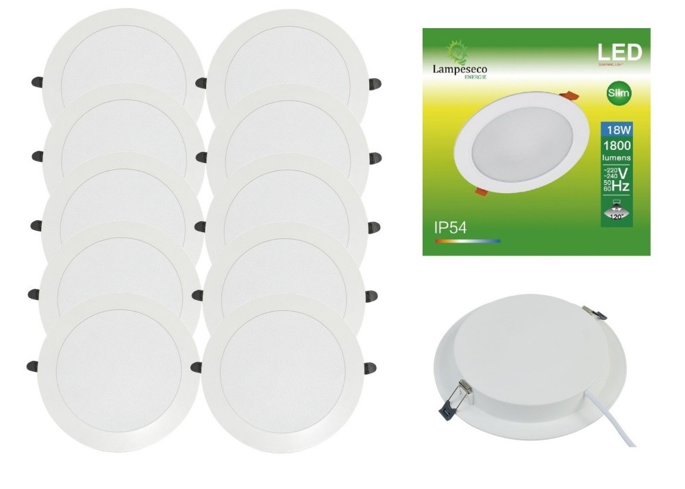 Spot LED encastrable 18W extra-plat plat plafonnier downlight 4500K IP54 x20