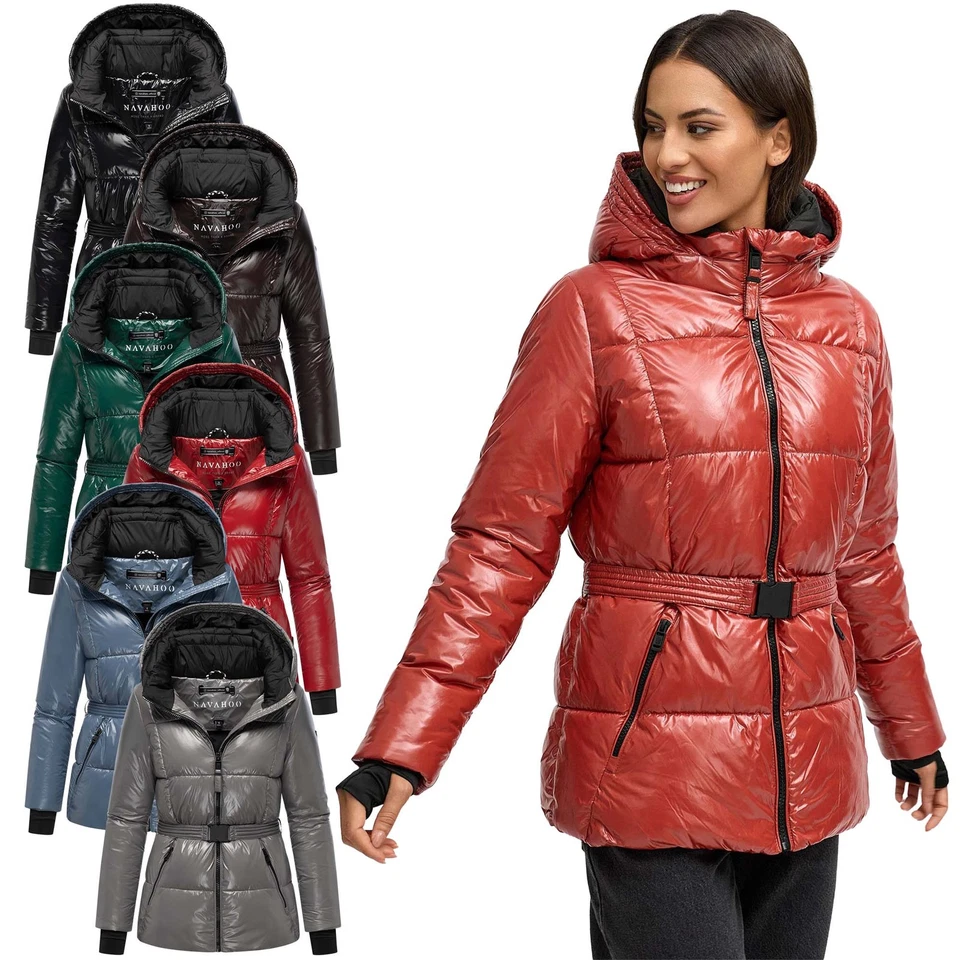 Navahoo giacca trapuntata donna autunno inverno effetto lucido foderata cappuccio N061
