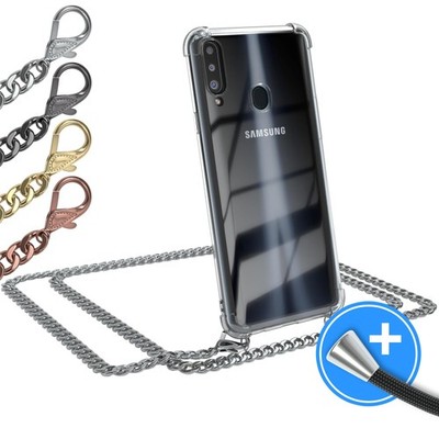 EAZY CASE für Samsung Galaxy A20s Hülle Band Handykette Metall transparent Cover