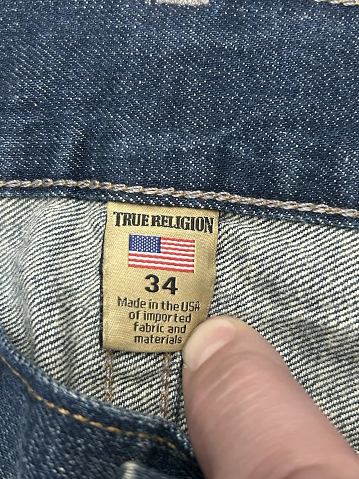 Pantalones de mezclilla True Religion Ricky relajados rectos desgastados para hombre 34x34 hechos en EE. UU. Foto 4 de 4