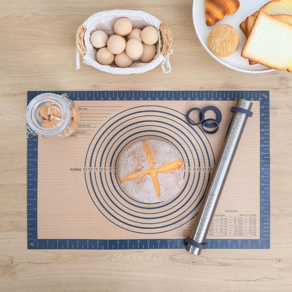 Mattarello Regolabile in Acciaio Inox Antiaderente, con 5 Misure di Anello, 45cm - Immagine 2 di 4