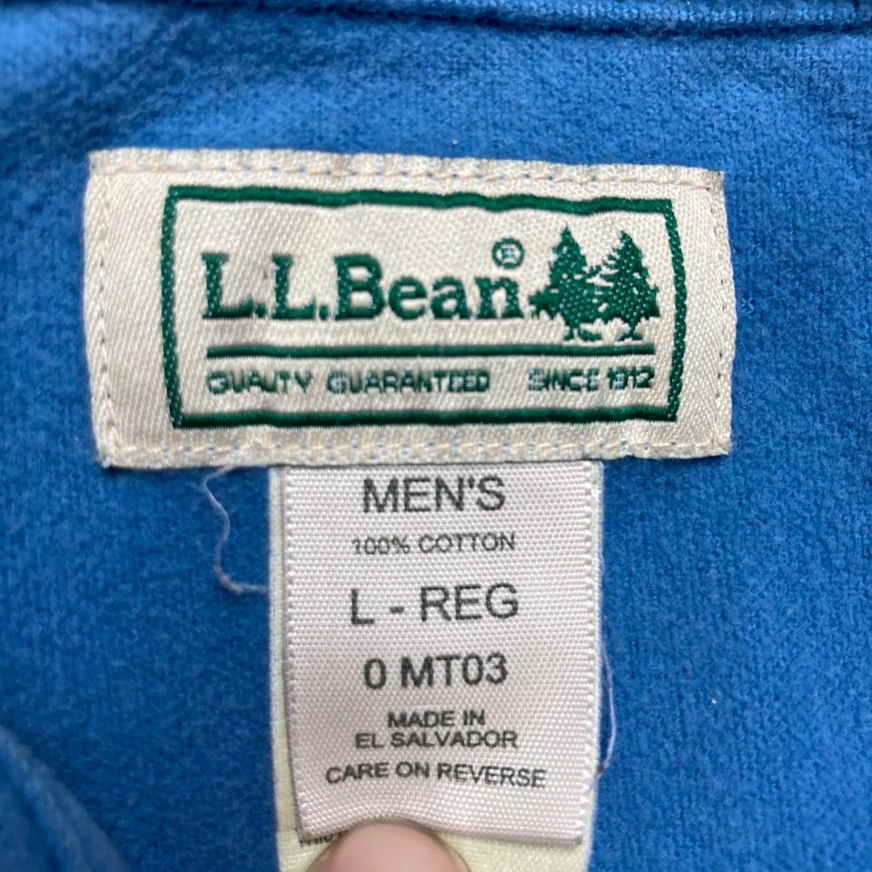 LL Bean Chamois Shirt Mens L Blue Flannel Button Up 100% Cotton Heavyweight - Image 3 of 4