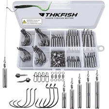THKFISH Fishing Sinkers Set 60PCS Drop Shot Weights Rig Wacky Hooks Saltwater...