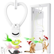 Interactive Cat Toys for Indoor Cats: Automatic Flying Bird Feather White