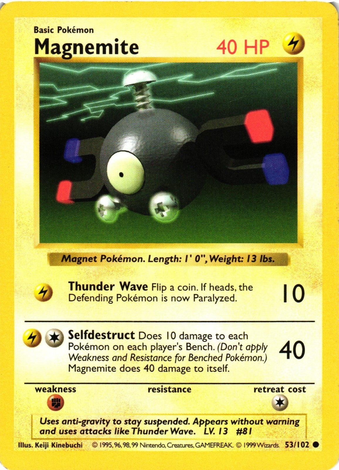 Pokemon TCG Magnemite 53/102 Common Base Set Shadowless LP/MP