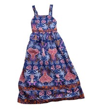 Band of the Free Blue Tropical Botanical Smocked Back Maxi Dress Womens Medium