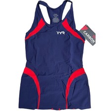 TYR Carbon Womens Tri Tank Running Top - Navy Red White - Size XS - 110