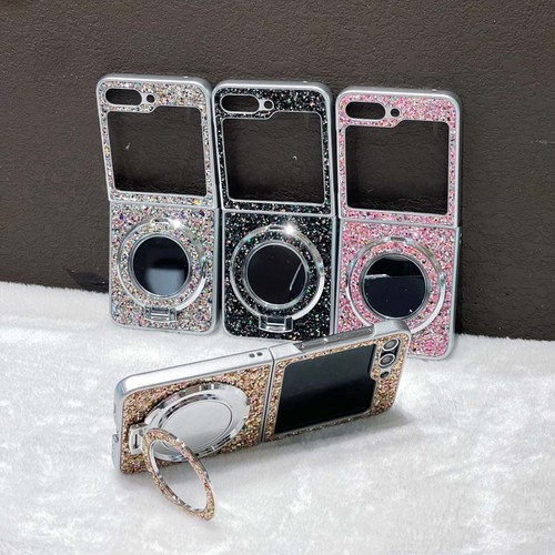 For Samsung Z Flip 7 6 5 4 3 Glitter Magnetic Mirror Back Magnetic Ring Case - Picture 6 of 36
