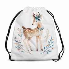 Gym Backpack Cute Deer Surrounding by Green Branch With Red Berry Drawstring ...