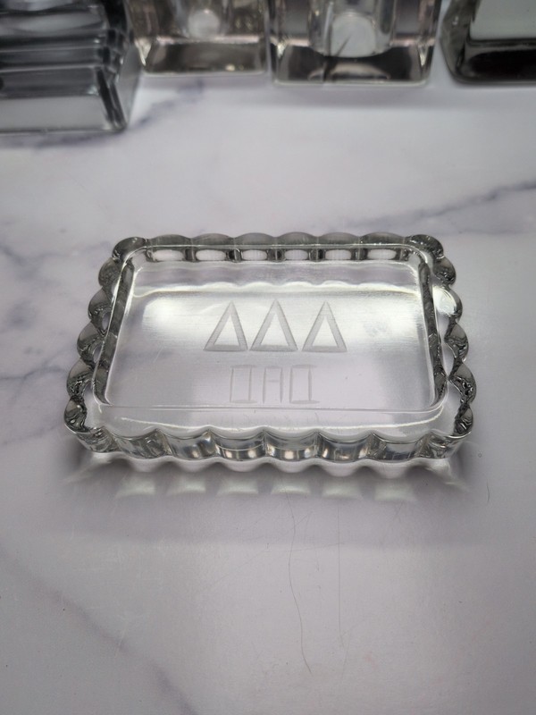 Delta Delta Delta Tri-Delta Glass Tray Featuring a Scalloped Edge...