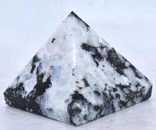 2.8" Blue Flash Rainbow Moonstone w/ Black Tourmaline Mineral Pyramid - India