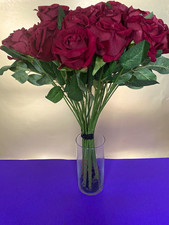 12 pcs Red Rose Flower Bouquet Floral Arrangement with Green Leaves long stem