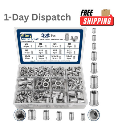 Metric & SAE Rivet Nut Assortment Kit 300 Pcs 304 Stainless Steel Nutsert