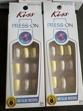 2x Kiss imPRESS No Glue Press-On Nails Yellow Flower Short Length Square New