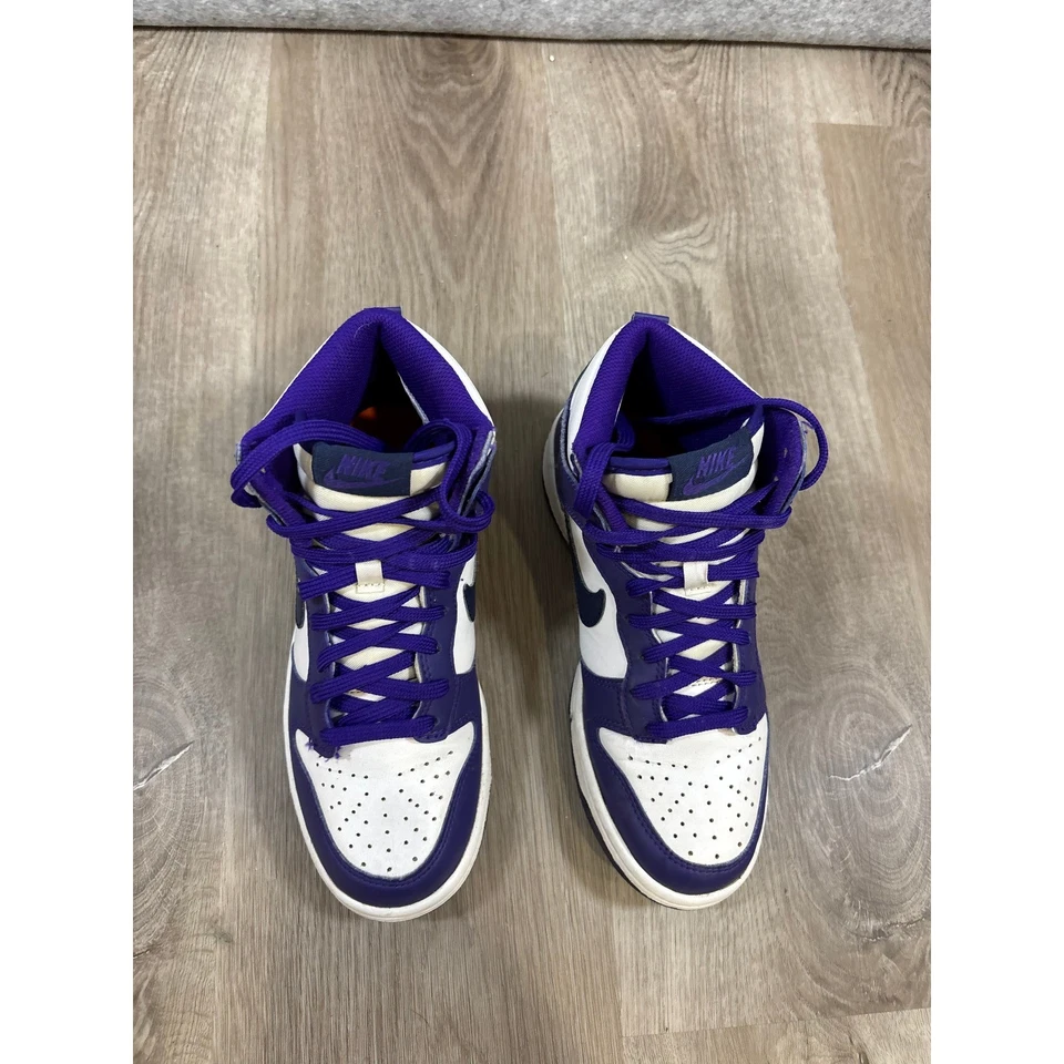 Nike Dunk High Top Niños Zapatos Blanco Púrpura Cuero Tenis Talla 5.5Y DH9751 100 Foto 2 de 4