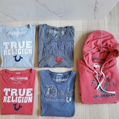 True Religion Lot Mens 3XL 4 Graphic Tees 1 Hoodie World Tour Logo Bundle