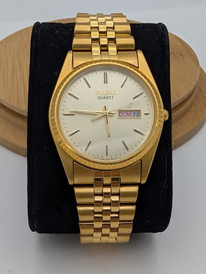 #ad Vintage Pulsar by Seiko Quartz Jubilee Gold Plated Men#x27;s Watch 36mm V533 8B50 $99.99