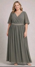 JJ's House Floor Length Mother of Bride Groom Dress Gray Chiffon Lace Size 2x 18