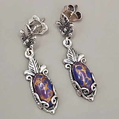 Purple Turquoise Earrings Sterling Silver 925 Dangles 1.25" - Image 1 of 4