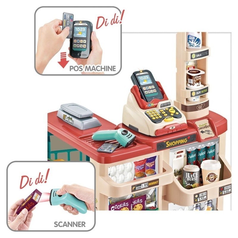 как выглядит Supermarket Play Set W/ Shopping Cart Grocery Cash Register Toy Kids 3-7 Plastic фото