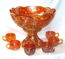 Imperial Glass Marigold Carnival Glass BROKEN ARCHES PUNCH SET 8 Pieces