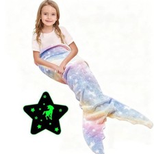 Soft Kids Mermaid Tail Blanket Luminous Mermaid Blanket Flannel Girls Mermaid UK