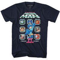 Mega Man MM2 Crew T-Shirt Kurzarm Herren Navy Crew Neck Baumwolle