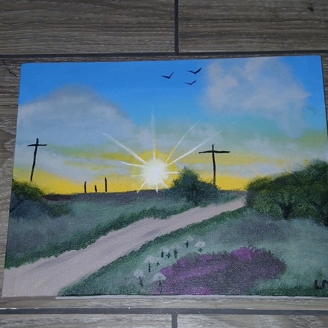 LS Signed Contemporary Landscape Nature Painting, Small, Unframed