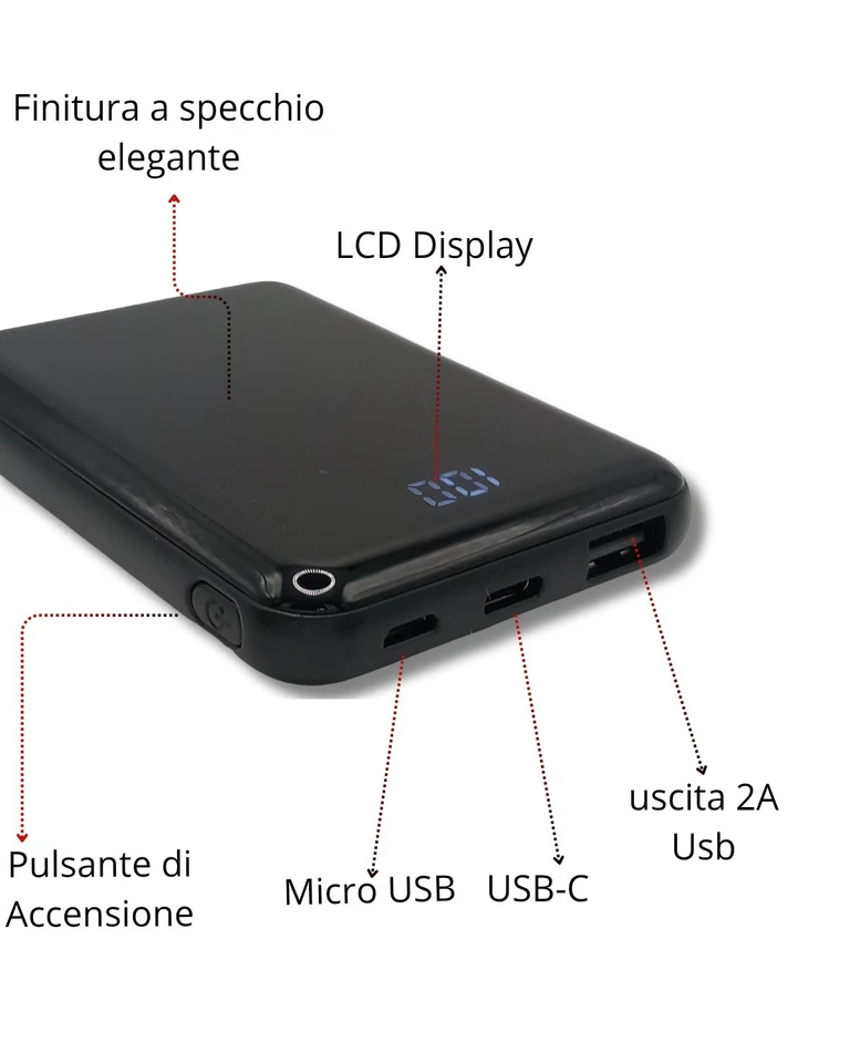 Power Bank 5000mAh LED USB – Caricabatterie Portatile iPhone Android - Immagine 3 di 3