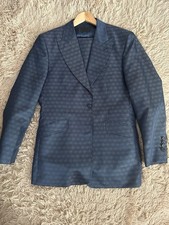 William Hunt Men’s 3-Piece Suit Navy Geometric 38R 34W One-Button Pleated