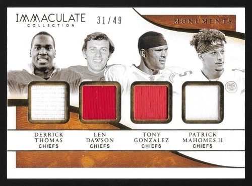 2020 Immaculate Monuments Patrick Mahomes/Thomas/Dawson/Gonzalez # /49 GAME USED