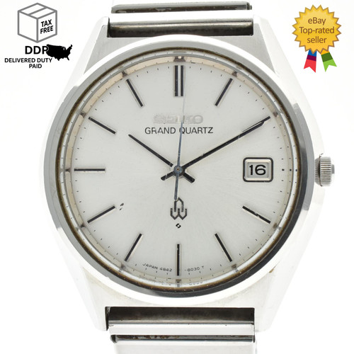 Vintage [ Exc+4 ] SEIKO Grand Quartz 4842-8040 Silver Free Size Band Men's Watch